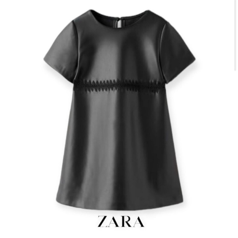 Zara kids, black, faux leather embroidered dress, 5-6 years